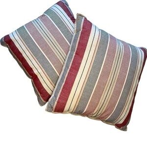Crate&Barrel Red Black Tan Stripe Linen Nautical Preppy Accent Pillows NWOT 2